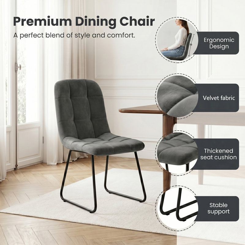 Extendable Dining Table Set for 6, 130-170 cm Extendable Gray Tabletop, Metal U-Shaped Base with Fabric Chairs, Modern Style Table Set for Dining Room Kitchen