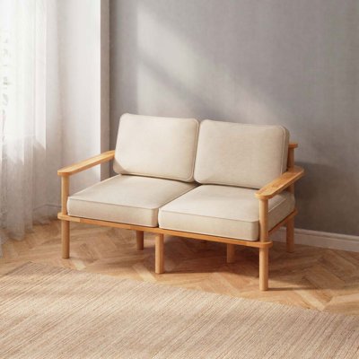 Brooklyn 56.3" Solid Beech Wood Sofa, Modern 2 Seat Linen Sofa for Living Room