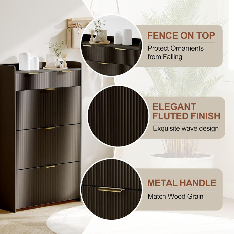 Fluted Shoe Storage Cabinet, Black