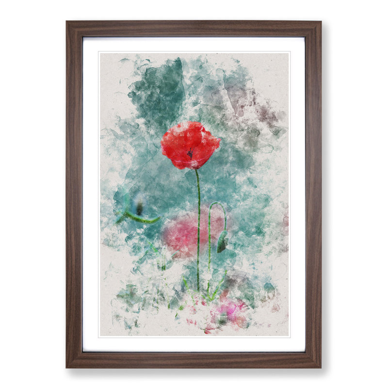 A Lone Poppy Flower - Picture Frame Graphic Art, Walnut, 90cm H x 65cm W x 2cm D