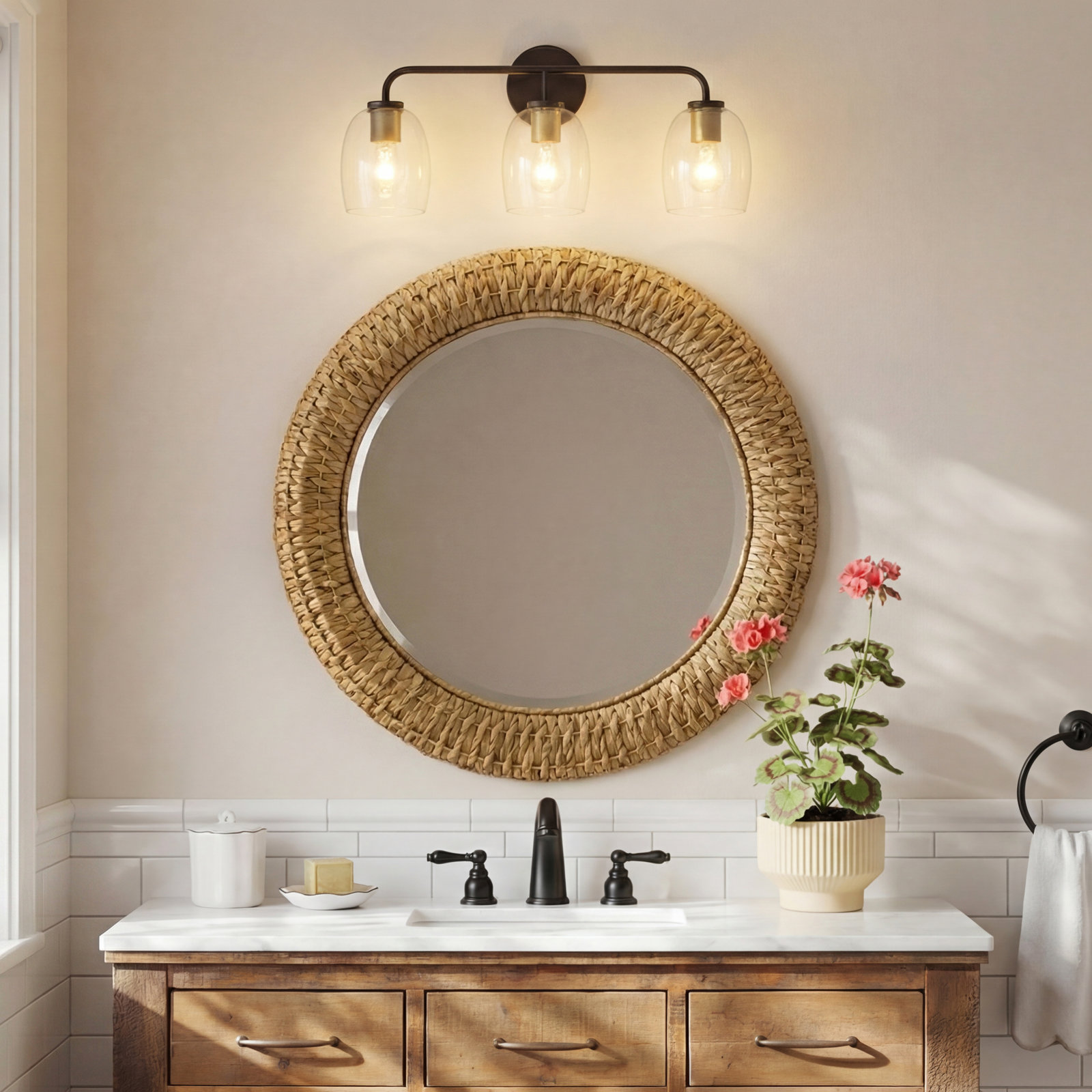 Attamore 3 Light Dimmable Vanity Light, Black