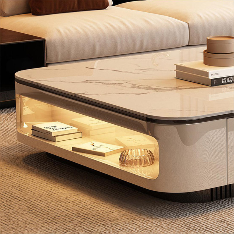 Table basse moderne de luxe minimaliste, H 13,77 po x L 51,18 po x l 27,55 po, Beige
