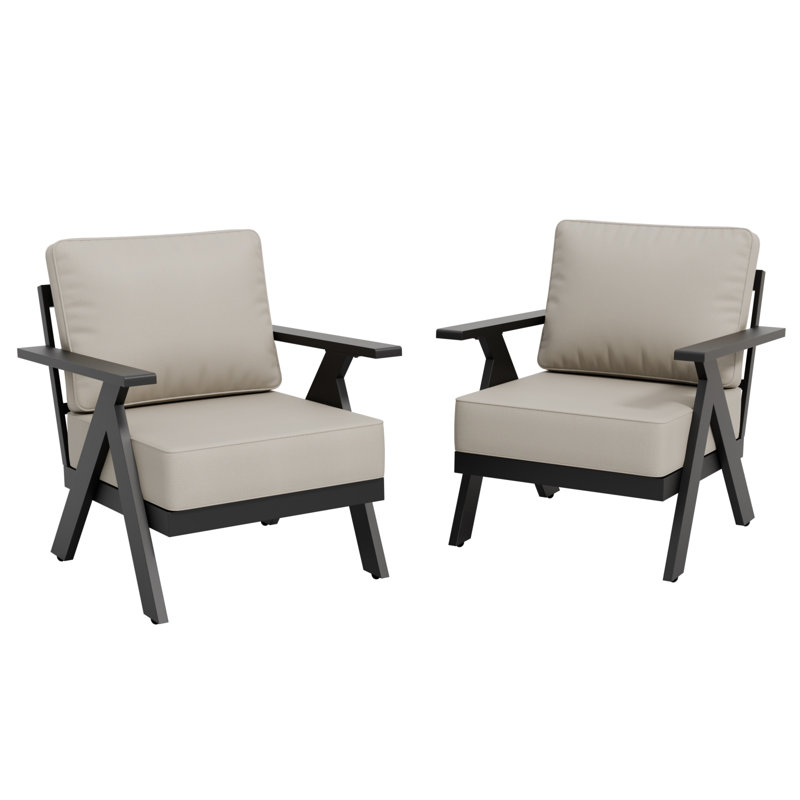 2 Piece Outdoor Patio Aluminum Club Chair with Cushions, Beige