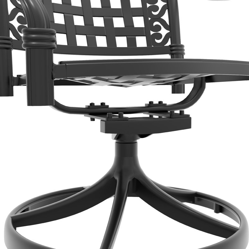 All-Weather Cast Aluminum Dining Set, Include Swivel Chairs And Round Table With Black Frame, 6