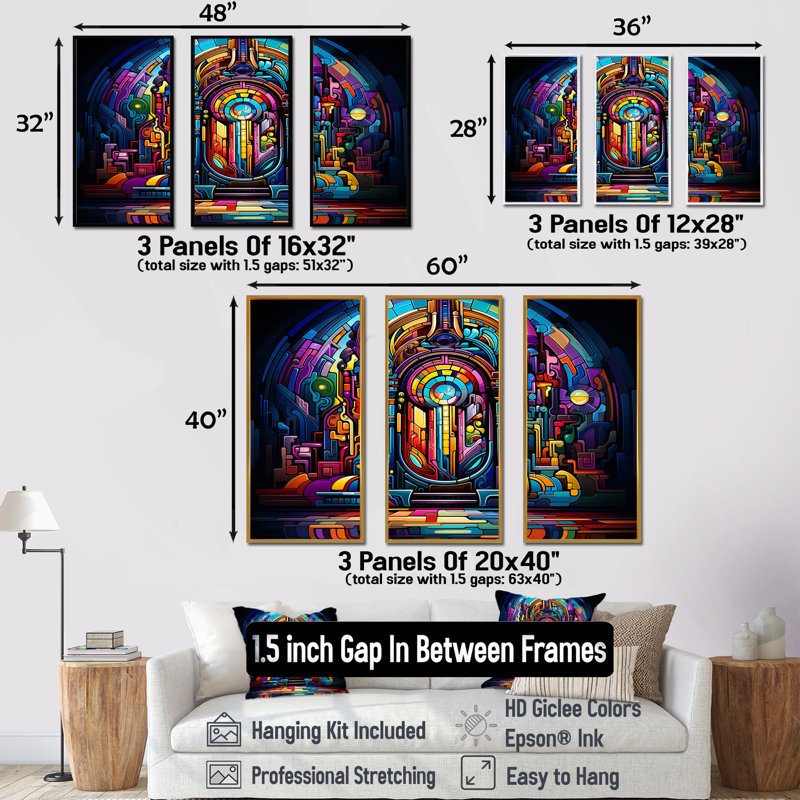 Multicolor psychedelic Jukebox Sound - Jukeboxes, art mural, Cadre flottant noir, H 28 po x l 36 po x P 1 po