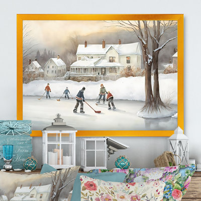 " Kids Playing Hockey In Winter III " Painting Print