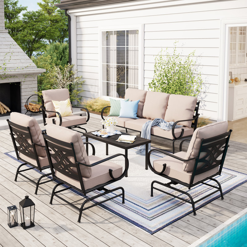Carli 7-Person Metal Outdoor Patio Conversation Set with Rocking Lounge Chairs