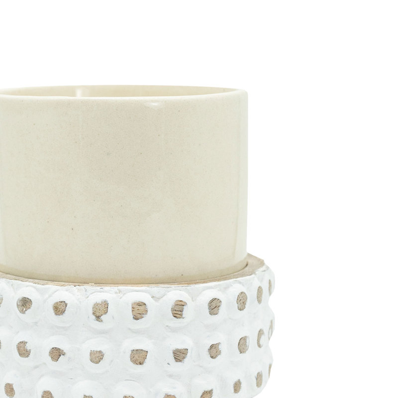Ensemble de 2 pots à fleurs et support en bois blanchi et céramique 