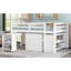 Lit mezzanine double bas avec cabinet, tablettes et bureau portatif à roulettes, lit multifonctionnel