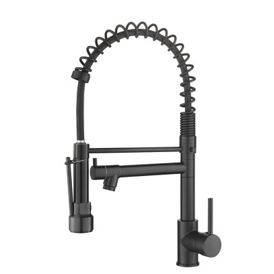 Robinet d'évier de cuisine noir avec douchette rétractable, levier unique, alliage, finition à l'eau, modes d'eau multiples, processus d'installation par l'utilisateur, commande de levier, laiton, sortie flexible, sortie flexible, rapide et facile