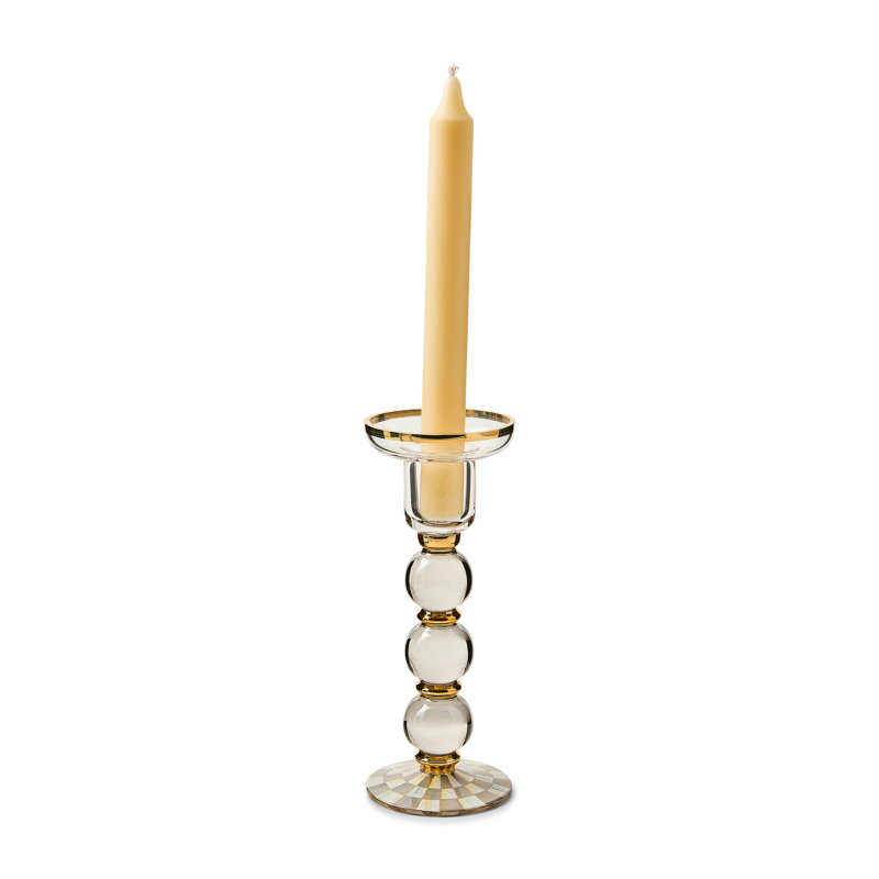 Sterling Check Large Glass Candlestick, 7.25" H x 2.75" W x 2.75" D