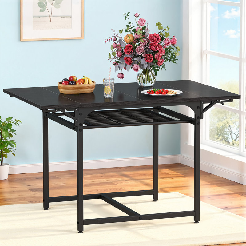Extendable Unfinished Metal Base Dining Table, Black, Black
