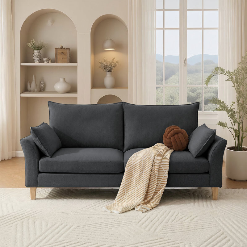 79'' Wide Modern Upholstered Deep Seat Sofa, Gray