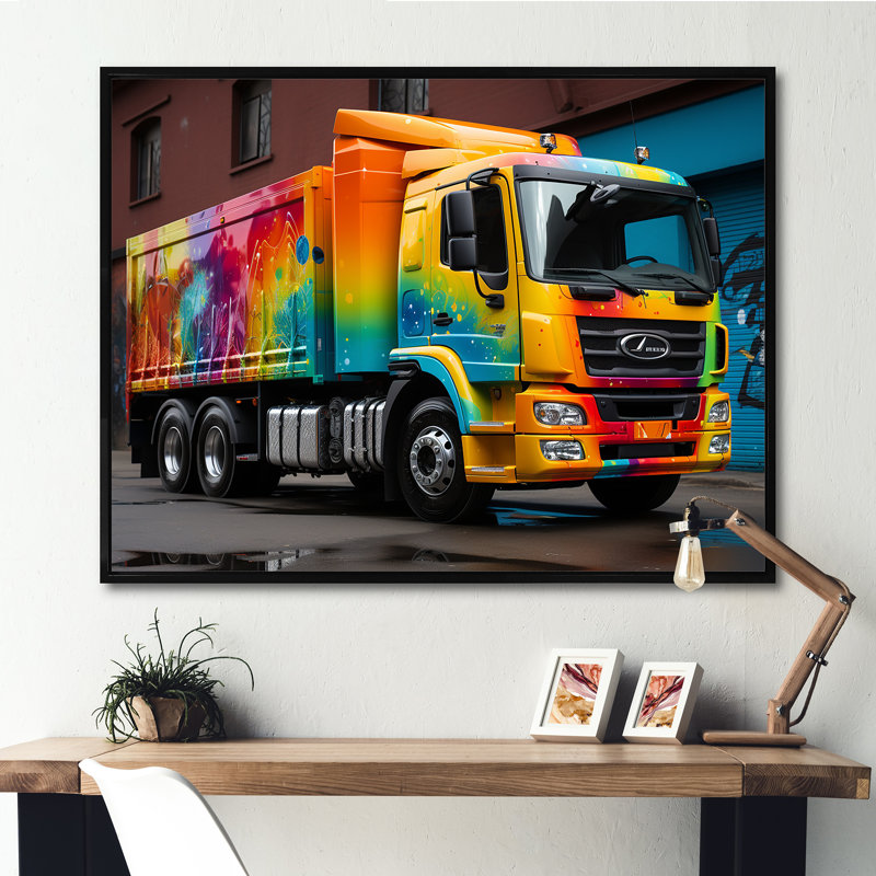 Graffiti urbain sur camion, livraison urbaine, H 30 po x l 40 po x P 1,5 po, Cadre flottant noir
