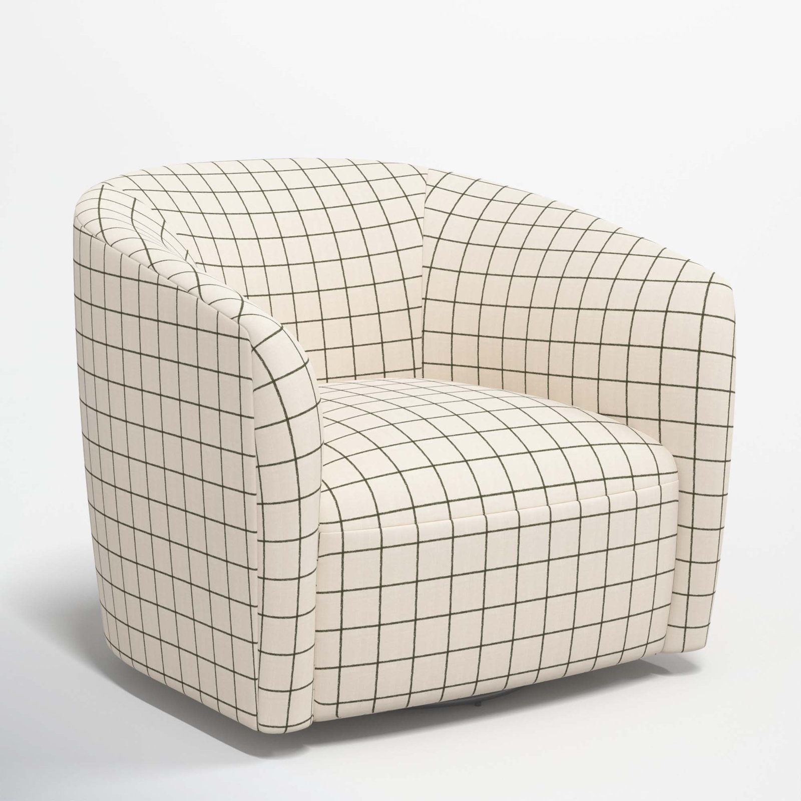 Marita Upholstered Swivel Barrel Chair, Line Tattersall Green