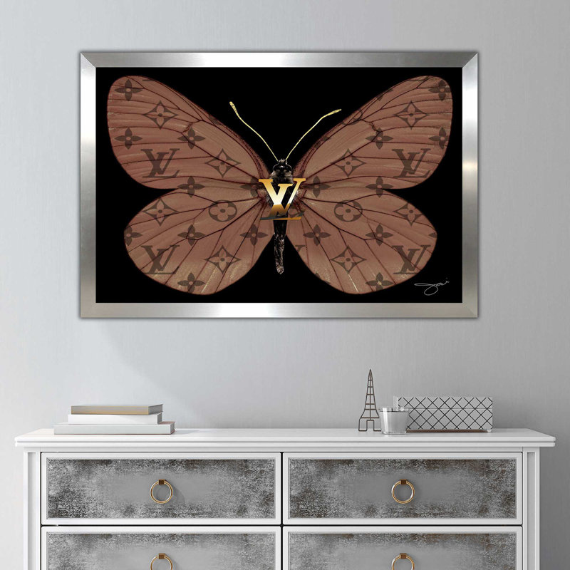 "Louis Vuitton Butterfly (Horizontal)" par Jodi - impression, Impression encadrée, H 21,5 po x l 27,5 po, Silver