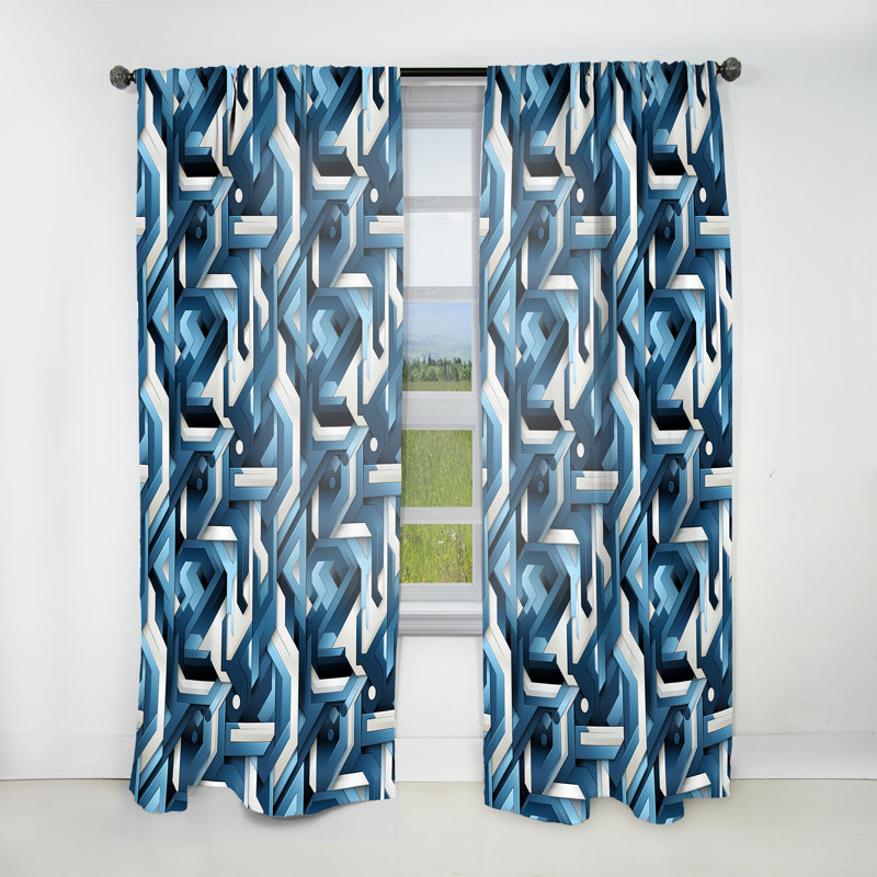 Motif de mosaïque géométrique blanc et bleu - Rideau obscurcissant géométrique abstrait - 1 panneau, L 52 po x L 63 po