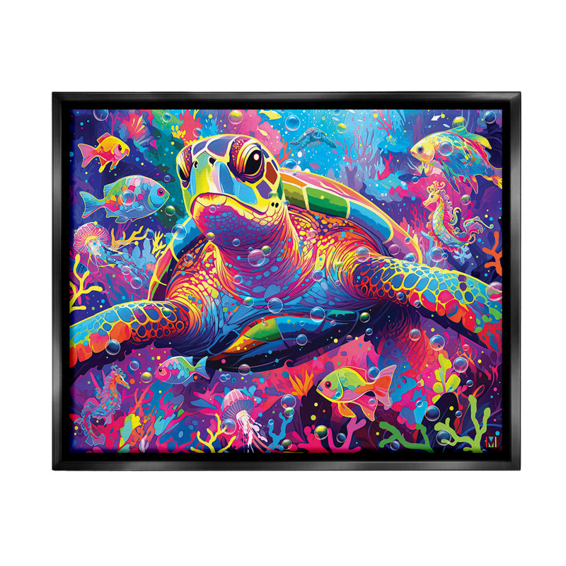 «Modern Underwater Animals» par Michael David Ward sur, Cadre flottant noir de jais, H 25 po x l 31 po