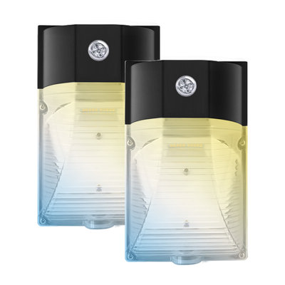 Mini luminaire mural 120-277V de qualité commerciale avec photocellule, lumières murales d'extérieur Dusk To Dawn, 13W-26W sélectionnable 3000K-5000K, éclairage extérieur Ip65 pour patio, garage, porche, terrasse, paquet de 2