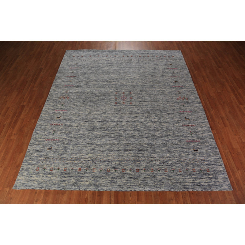 Tapis ivoire et bleu Tribal Gabbeh