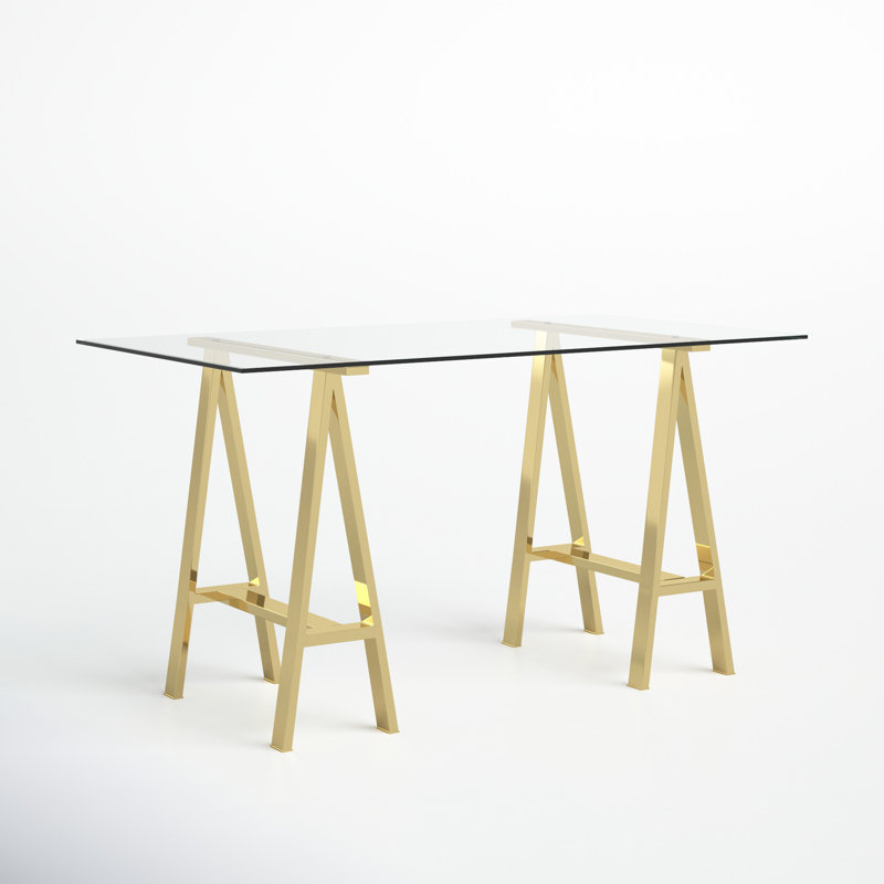 Kapri Tigerlily Glass Desk, 30" H x 71" W x 36" D, High Polish Gold