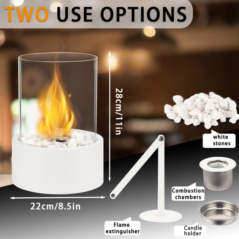 30 cm Bio-Ethanol Outdoor Tabletop Fireplace with Flame Guard, White