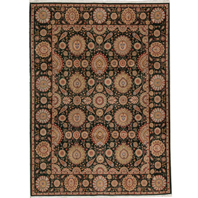 Tapis vert et brun noué à la main de haute qualité