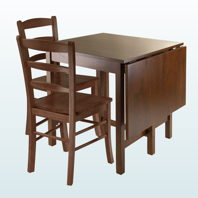 Seitz Walnut 3-Pc Drop Leaf Table with 2-Ladder-back Chairs, 29.42'' H X 47.61'' W X 29.65'' D