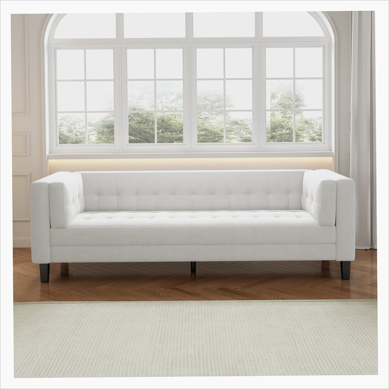 Estavon Velvet Upholstered Tufted 3-Seater Sofa,Velvet Sofa,Modern Sofa,Accent Sofa, White Velvet