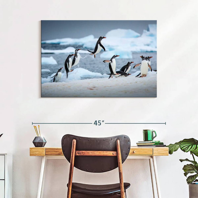 Pingouins sautant sur la glace, H 26 po x l 39 po