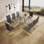 Ensemble de table de salle à manger moderne Daarina, grande table rectangulaire en verre avec base en X argentée et chaises en porte-à-faux en similicuir-835404055-851816017