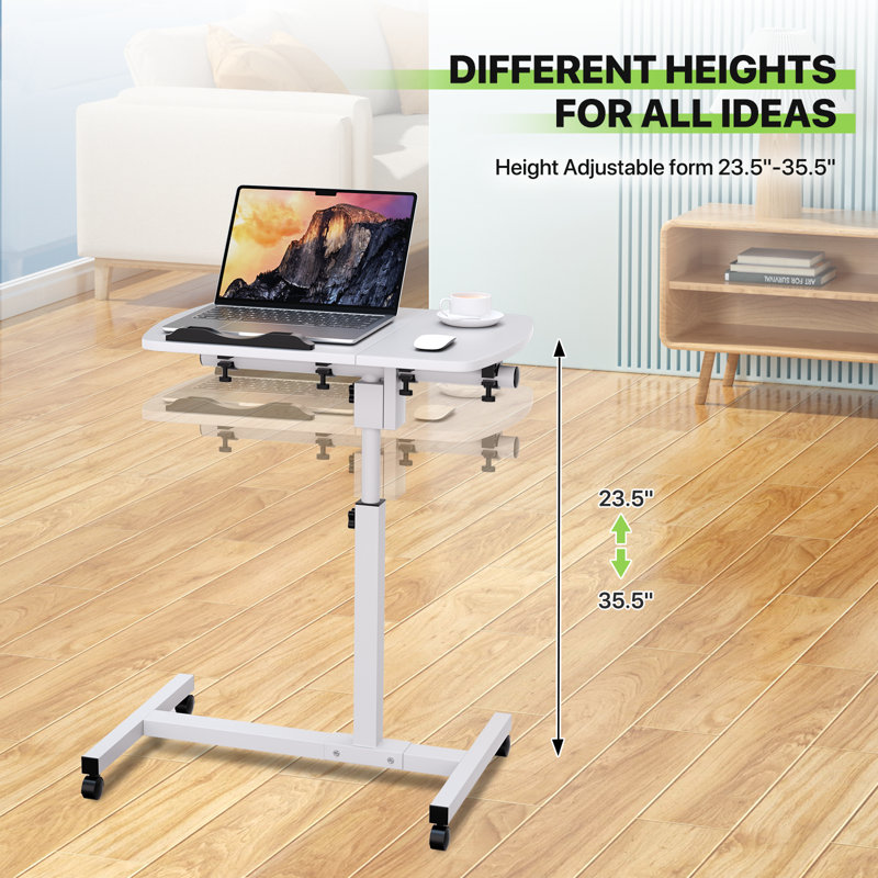 Lifting Computer Desk, Multifunctional Standing Table, Laptop Cart with Mouse Pad for Small Spaces, White