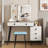 Makeup Vanity with Tri-Color Dimmable Light Mirror, Charge Station, 5-Drawer Sub-Cabinet, Soft Stool-560185266