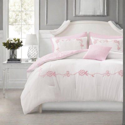 Ensemble de literie pour grand lit rose, ensemble d'édredon à motif floral en microfibre 6 pièces
