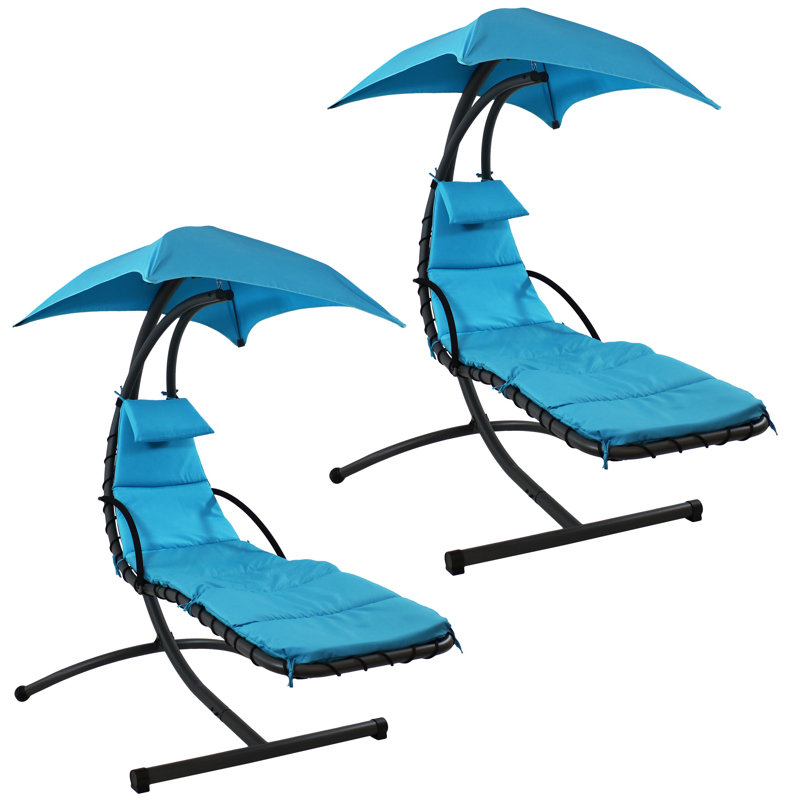 Chaise longue suspendue en acier avec support et auvent Cave Spring - ensemble de 2 - bleu sarcelle, Bleu sarcelle