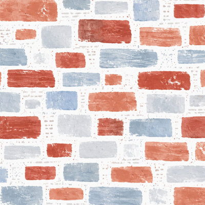 Barber Peel and Stick Wallpaper Blue Brown Brick Wall Whitewash vintage Wall Mural 23.6"W x 118"H Self Adhesive Removable Wall Paper Renter Friendly Wallpaper for Salon Cabinets