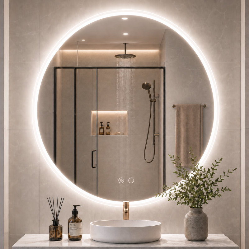Round Dimmable Anti-Fog LED Vanity Mirror, 24" x 24"
