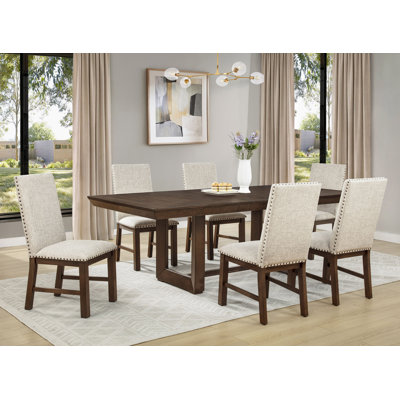 Wood 7-Piece Dining Table Set Beige and Brown Extendable