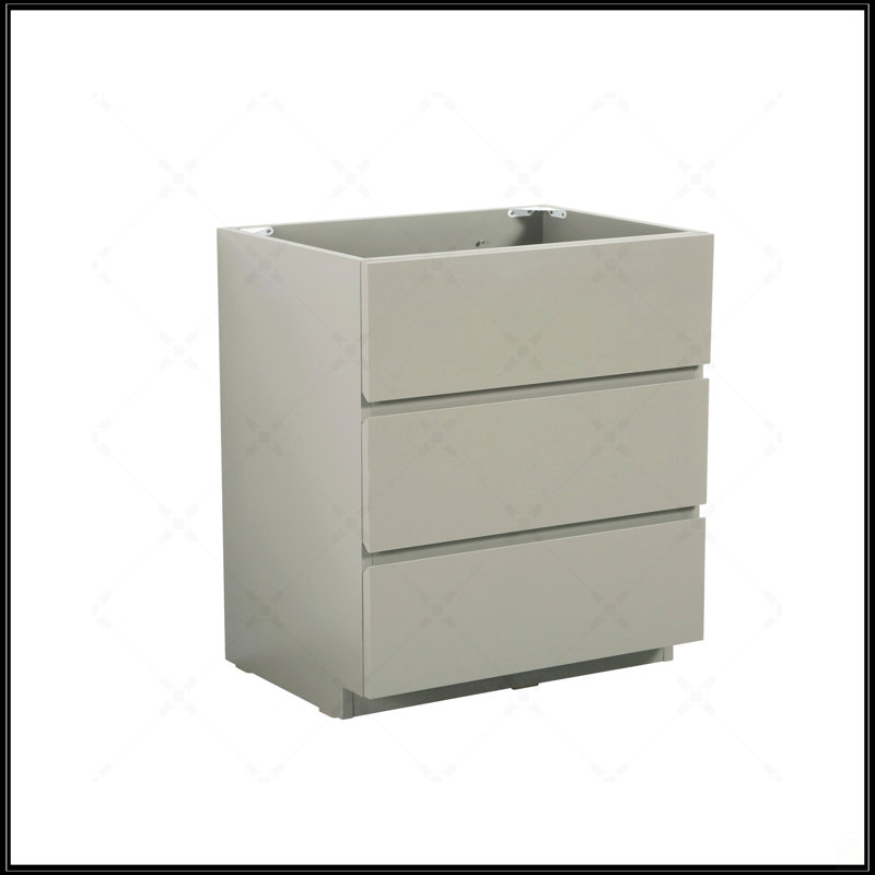 Armoire de plancher Alice-30F-102 pré-assemblée avec trois tiroirs, gris, rangement maximisé, fonctionnement silencieux, Gris