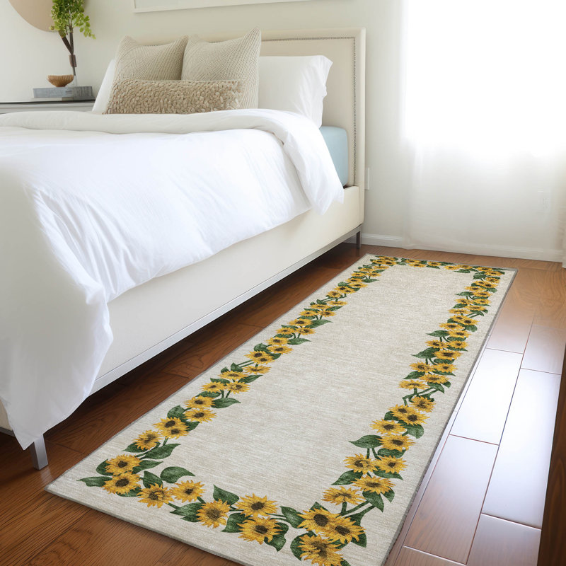 Tapis jaune Cerrito AMF172 lavable à la machine de qualité supérieure, Tapis de couloir 2 pi 3 po x 7 pi 6 po