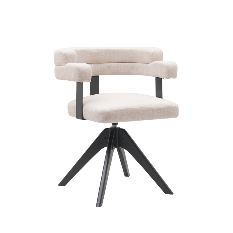 Chaise pivotante rembourrée en tissu Mira, Crème, 2