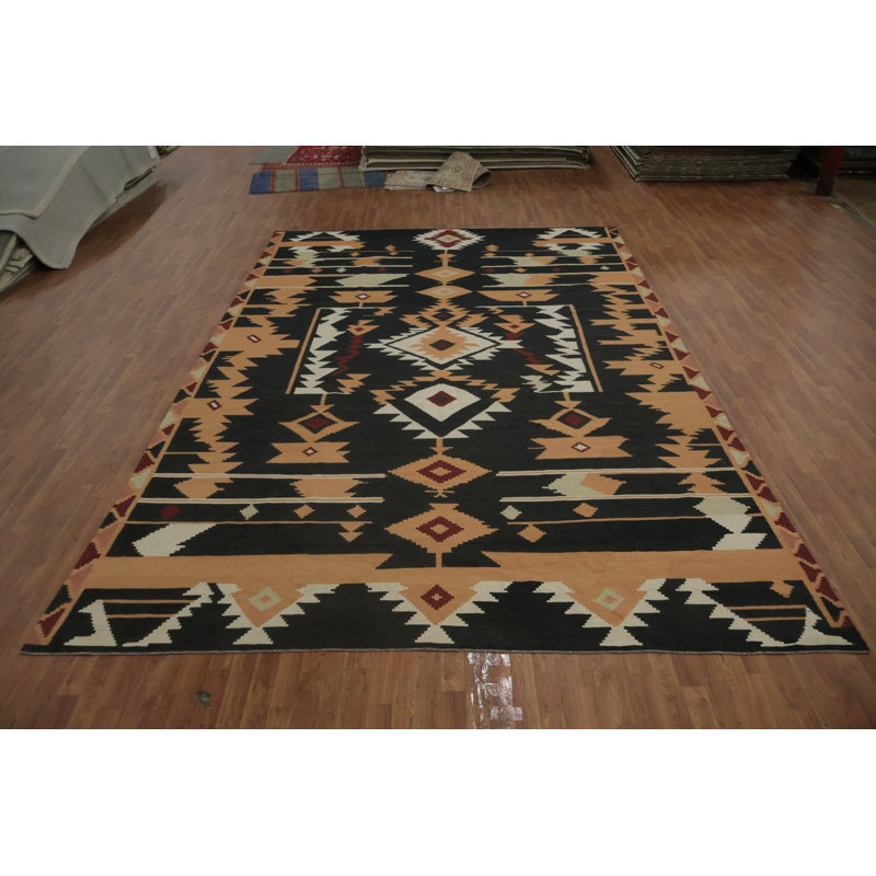 Black Geometric Kilim Handwoven Large Rug 10x15