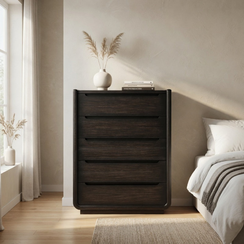 Commode haute 5 tiroirs Lina, avec poignées intégrées, Lina