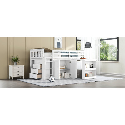 Lit mezzanine simple blanc avec tiroirs pratiques - armoire, tiroir, tablette, coffre-fort de bureau coulissant pour chambre à coucher avec tablette polyvalente et combos robustes et fiables