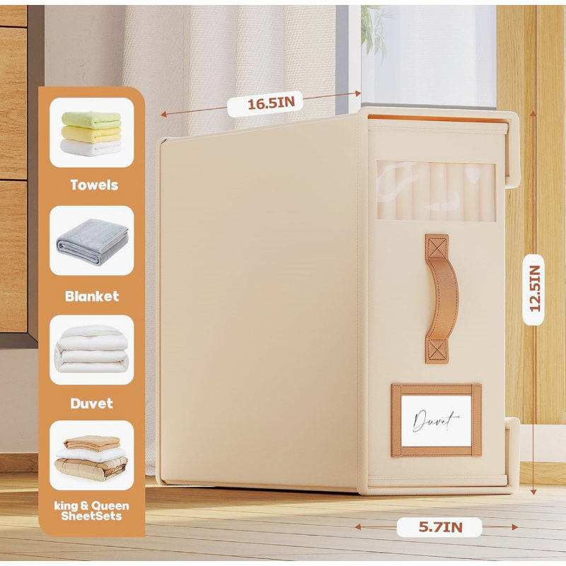 Bed Sheet Organizers And Storage(Cal King Size) With Leather Handles, Beige