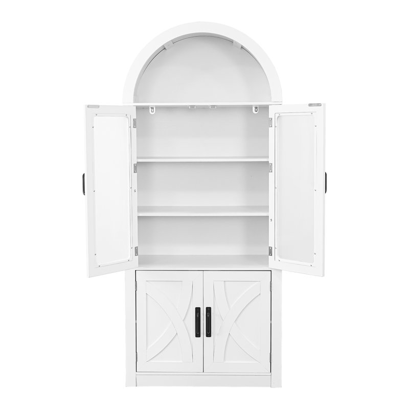 Elegant White Arched Tall Storage Cabinet, MDF & Acrylic, H177cm, Hallway & Living Room