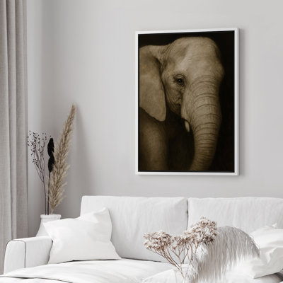 Vintage Elephant Portrait Farmhouse Decor - Framed Canvas Wall Art Print