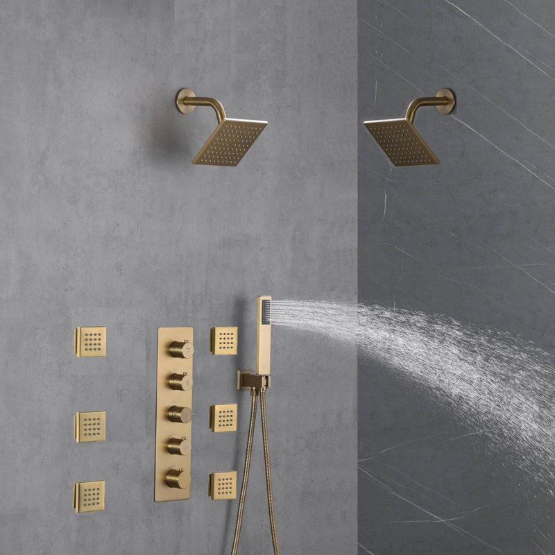 Thermostatic All-In-One Kit with Rough in-Valve, Brushed Gold