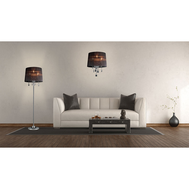 Joana 170cm Traditional Floor Lamp, Black Chrome, Black