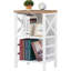 Bibliothèque industrielle à 3 niveaux, structure en métal blanc avec panneau arrière, bibliothèque basse pour petits espaces, salon, chambre à coucher ou bureau à domicile